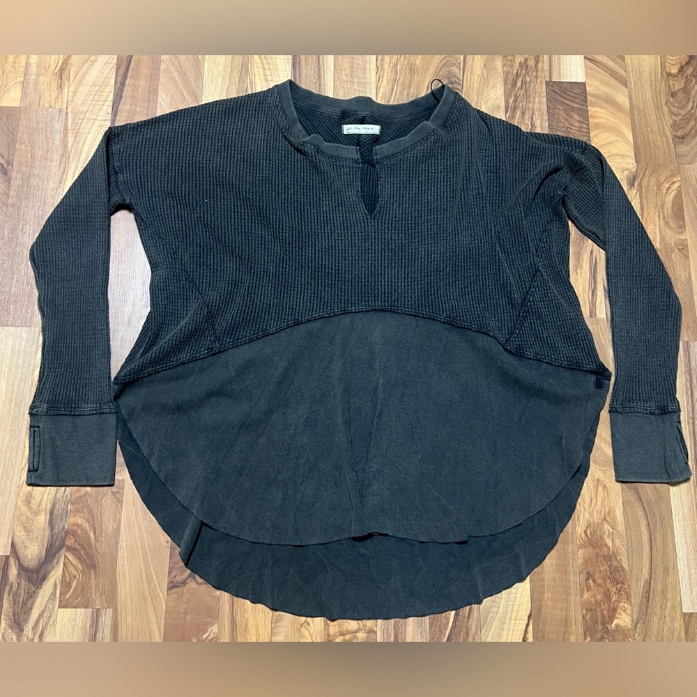 We The Free Charcoal Waffle Knit Sweater Size Large